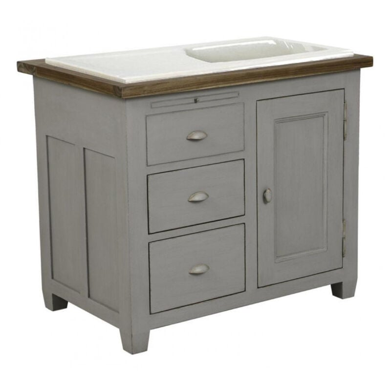 Evier 1 bac et 1 égouttoir pour meuble bmv1 et a700 - Pierre - Blanc - Interior's