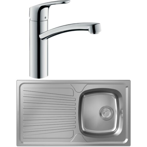 Evier 1 bac HANSGROHE S21 inox + robinet de cuisine HANSGROHE Focus M41 160 chromé