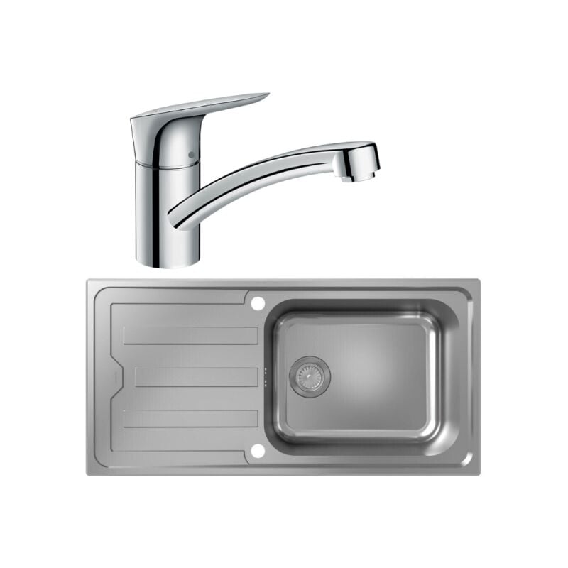 Hansgrohe - Evier 1 bac S44 inox + robinet de cuisine Logis M31 120 chromé