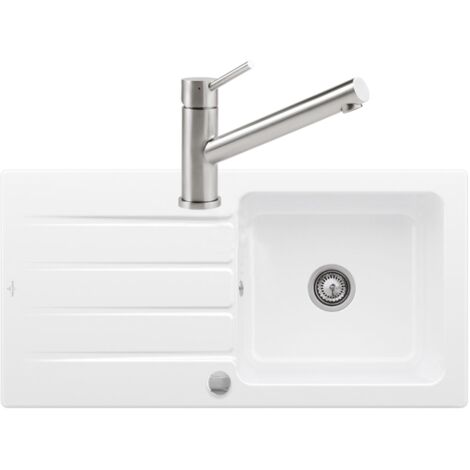 Evier 1 bac VILLEROY ET BOCH Architectura 60 vidage auto + Robinet de cuisine Como Acier Massif