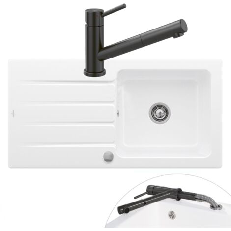 Evier 1 bac VILLEROY ET BOCH Architectura 60 vidage auto + Robinet de cuisine Como Shower Window Anthracite