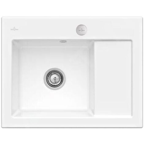 Evier 1 bac VILLEROY ET BOCH Subway 45 Compact 65 x 51 cm egouttoir a droite Blanc CeramicPlus avec vidage automatique