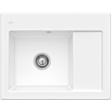 Evier 1 bac VILLEROY ET BOCH Subway 45 Compact 65 x 51 cm egouttoir a droite Snow White CeramicPlus avec vidage manuel