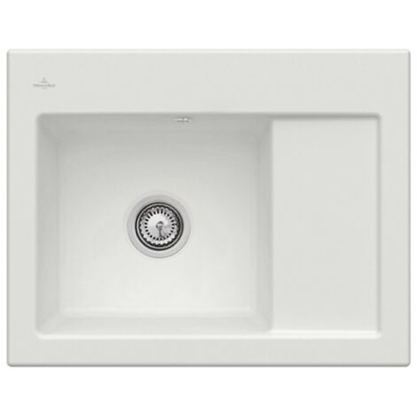 Evier 1 bac VILLEROY ET BOCH Subway 45 Compact 65 x 51 cm egouttoir a droite Steam CeramicPlus avec vidage manuel