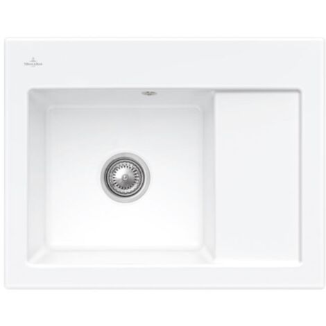Evier 1 bac VILLEROY ET BOCH Subway 45 Compact 65 x 51 cm egouttoir a droite Stone White CeramicPlus avec vidage manuel