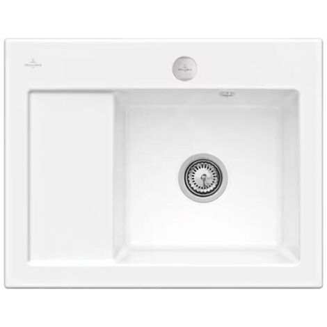 Evier 1 bac VILLEROY ET BOCH Subway 45 Compact 65 x 51 cm egouttoir a gauche Blanc CeramicPlus avec vidage automatique