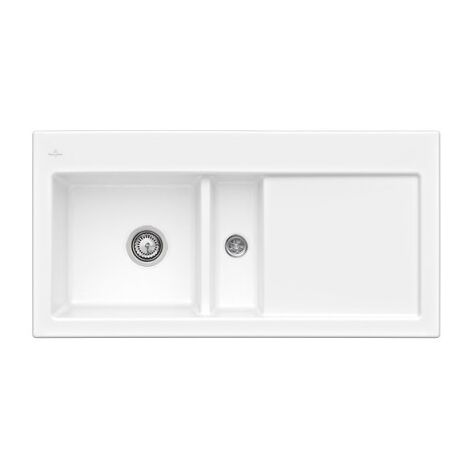 Evier 1 cuve et demi VILLEROY ET BOCH Subway 60 100 x 51 cm egouttoir a droite Blanc CeramicPlus