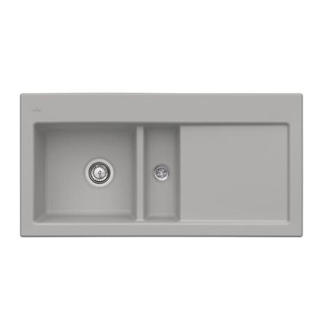 Evier 1 cuve et demi VILLEROY ET BOCH Subway 60 100 x 51 cm egouttoir a droite Fossile CeramicPlus avec vidage manuel