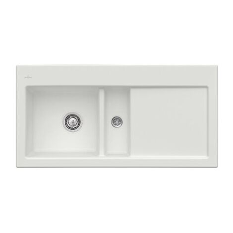 Evier 1 cuve et demi VILLEROY ET BOCH Subway 60 100 x 51 cm egouttoir a droite Steam CeramicPlus avec vidage automatique