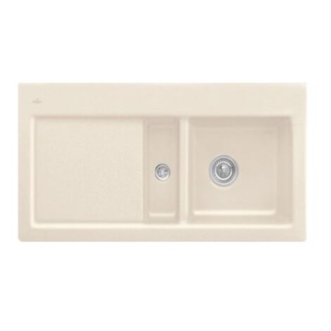 Evier 1 cuve et demi VILLEROY ET BOCH Subway 60 100 x 51 cm egouttoir a gauche Ivory CeramicPlus avec vidage automatique