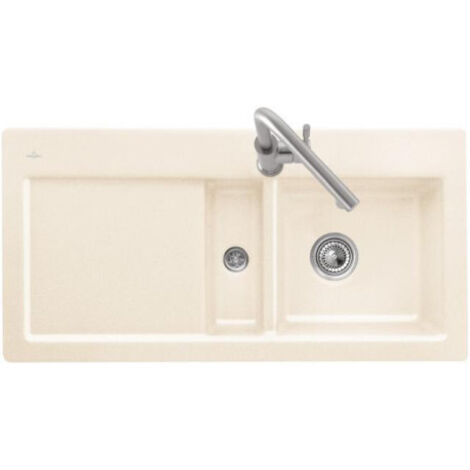Evier 1 cuve et demi VILLEROY ET BOCH Subway 60 100 x 51 cm egouttoir a gauche Timber CeramicPlus