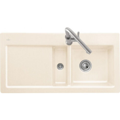 Evier 1 cuve et demi VILLEROY ET BOCH Subway 60 100 x 51 cm egouttoir a gauche Timber CeramicPlus avec vidage manuel
