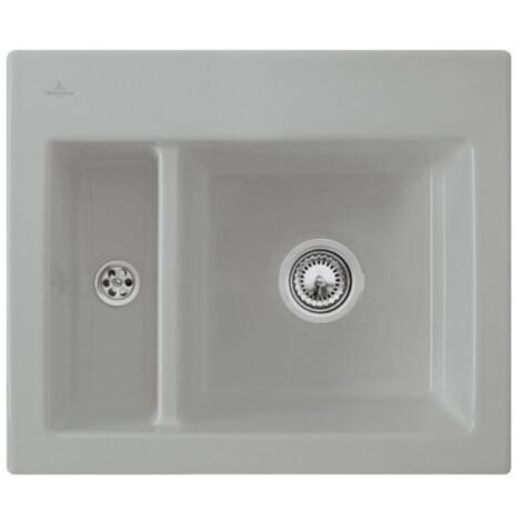 Evier 1 cuve et demi VILLEROY ET BOCH Subway 60 XM 62 x 51 cm sans egouttoir Fossile CeramicPlus avec vidage automatique