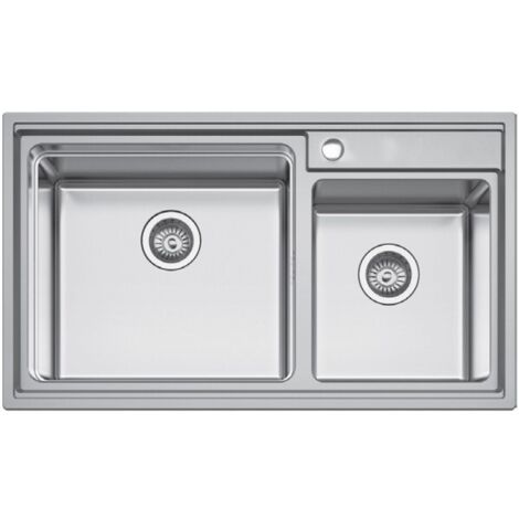 Évier 2 bacs en acier inoxydable ROSEE avec bonde et siphon 86x50cm-Chromé-Chromé-86 ---Sans accessoires