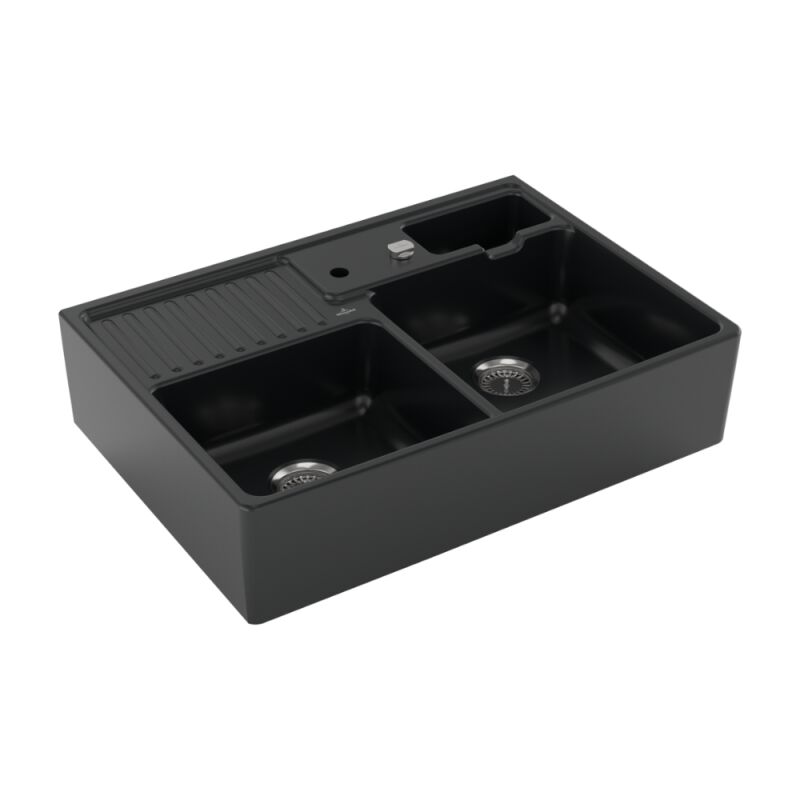 Villeroy&boch - Evier 2 bacs timbre office villeroy et boch Tradition Pure Black CeramicPlus avec vidage automatique