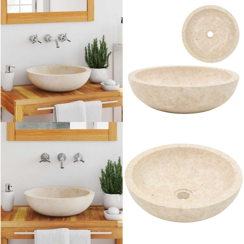 Vidaxl - vier 40 x 12 cm Marbre Crème - Lavabo En Marbre - Lavabo Design - Lavabo Salle De Bain - Lavabo Contemporain - Évier Crédence - Home & Living