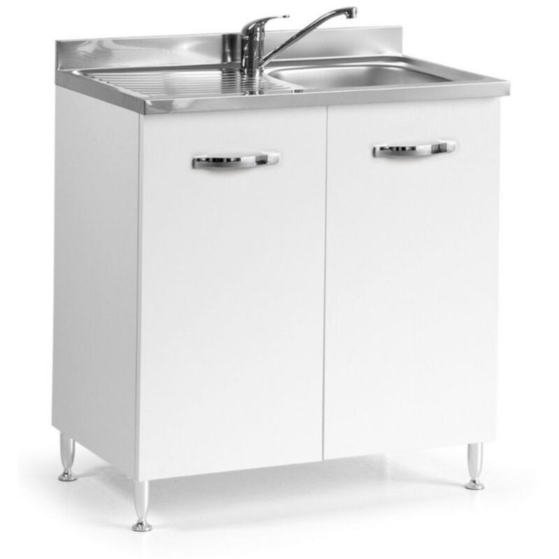 Toscohome - Meuble sous évier avec deux portes en frêne blanc 80x85H cm