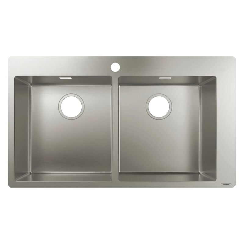 Evier à encastrer 2 bacs HANSGROHE S71 avec vidage manuel inox