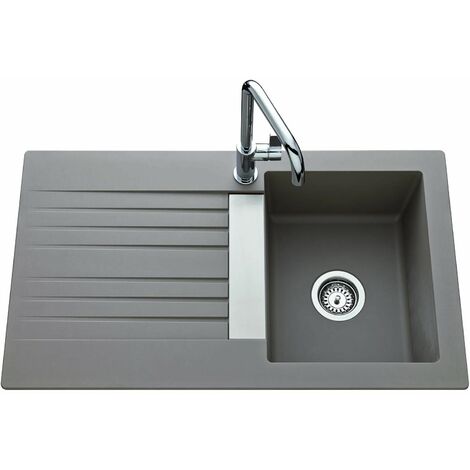 Évier à encastrer 1 bac 1 égouttoir – Naturalite blanc – Résistant aux rayures et à la chaleur – Dimensions 860x500 mm – Vidage manuel inclus – Js Schock