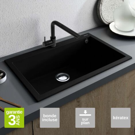 Évier à encastrer 1 Cuve 72x40x20cm - Quartz Noir Mat -  Kera SE FRÉCAN