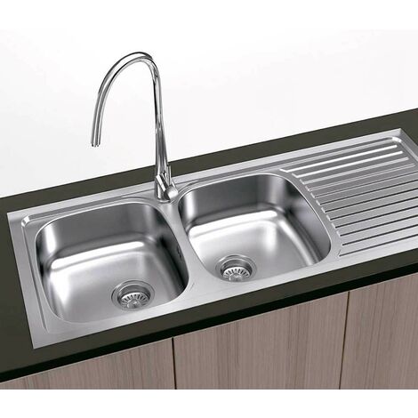 Évier à encastrer 120 x 50 cm – 2 cuves en acier inoxydable AISI 304 – Installation facile – Siphon inclus – Gresinex