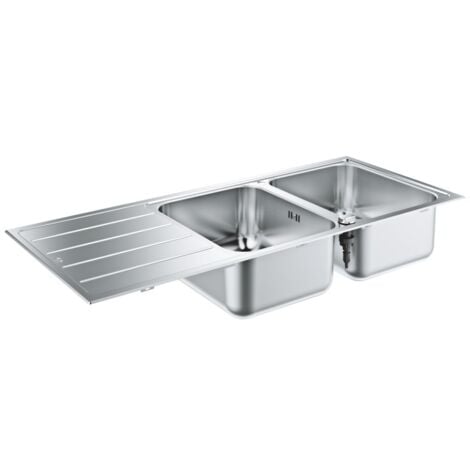Evier à encastrer 2 bacs GROHE K500 quickfix réversible avec vidage auto