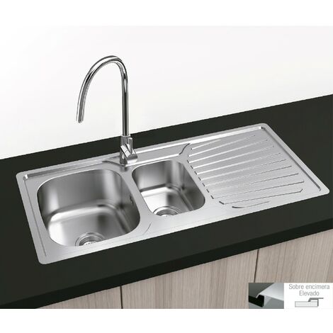 Évier à encastrer carré 100x48 cm – 1 bac et demi avec égouttoir – Acier inoxydable AISI 304 – Installation facile et nettoyage rapide – Gresinex