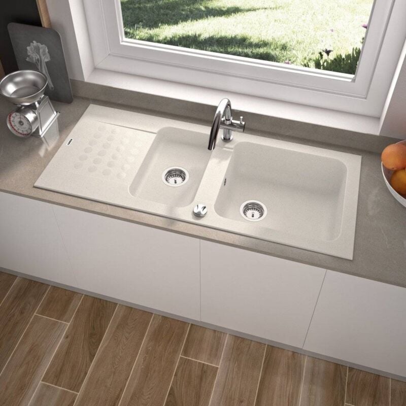 Carea - Évier à encastrer duo 2 bacs Blanc