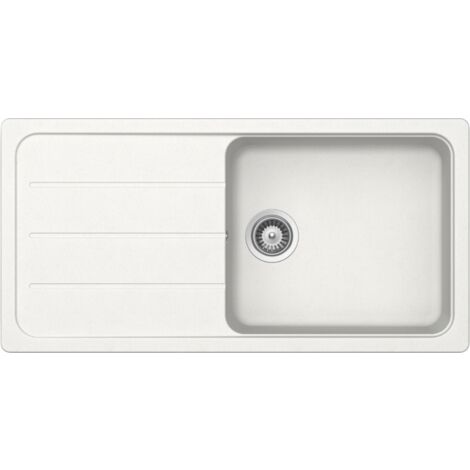 Évier à encastrer en granit blanc 100x50 cm – 1 bac réversible avec égouttoir – Bonde et siphon inclus – Pour meuble sous évier 60 cm – Schock