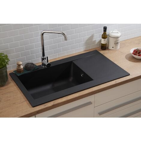 Evier à encastrer Evier de cuisine Granit Mineralite 86 x 50 cm noir Respekta