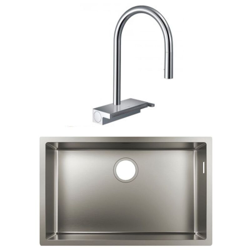 Hansgrohe - Evier à encastrer sous plan 1 bac S719-U660 inox avec vidage auto + robinet cuisine Aquno Select M81 170 chromé