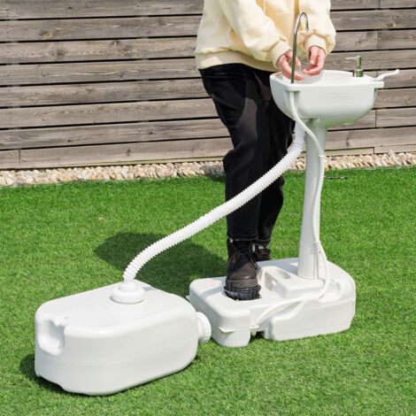 Évier à Main Portable Station de Lavage Des Mains avec Commande Au Pied avec Réservoir D'eau Douce de 17 L Roues Porte-serviettes