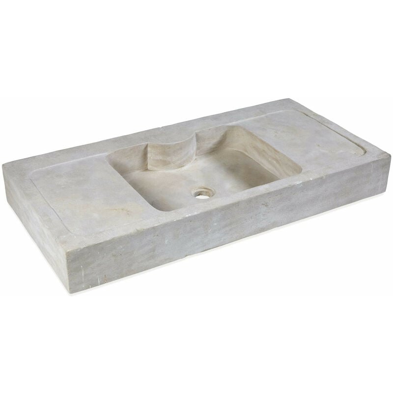 Ro'ma Nature - Evier à poser 1 bac double égouttoirs Dune - Pierre Naturelle Atlas - 120x60x15 cm - Beige