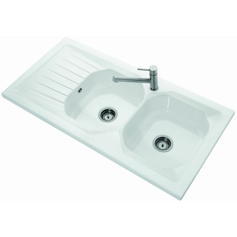 Villeroy&boch - Evier 2 bacs windsor plus - Dimensions : 120x 60 cm - En céramique - Blanc brillant - Avec égouttoir