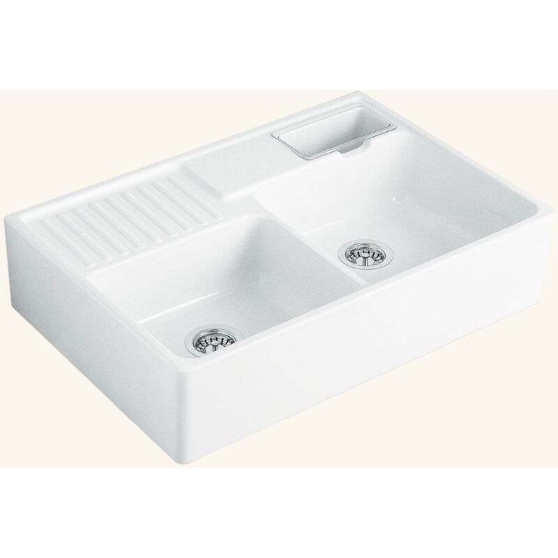 Villeroy&boch - Evier timbre d'office céramique blanc tradition 2 bacs 1/2