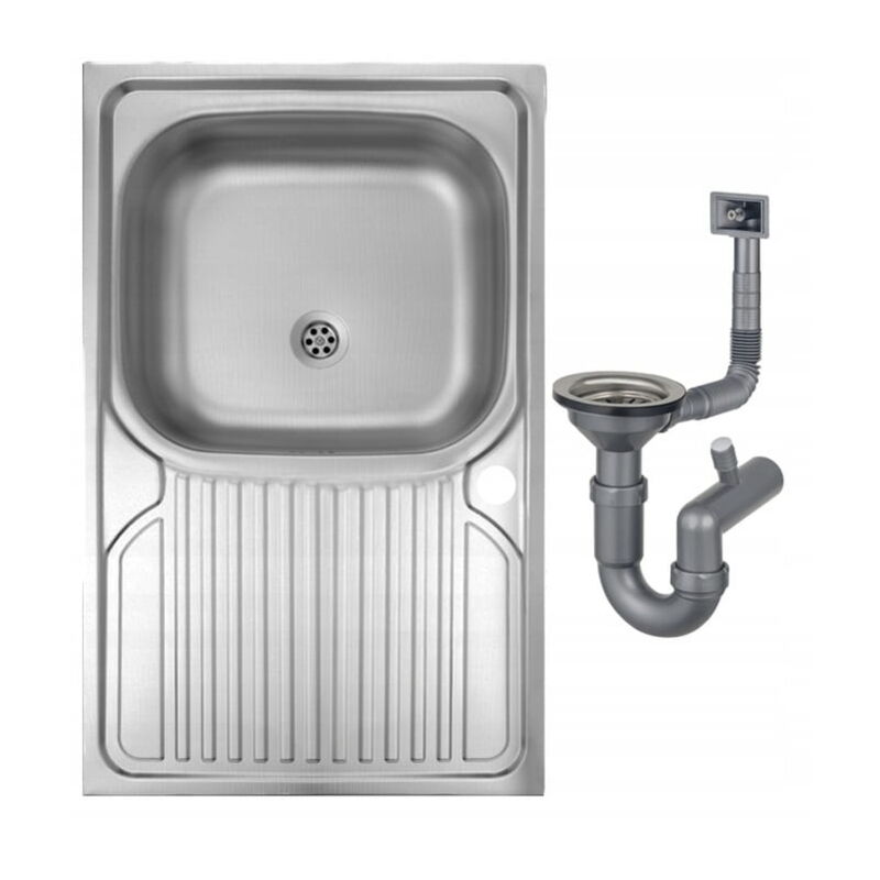Évier à poser en acier satiné 1 bac 80x50 avec siphon Apollo