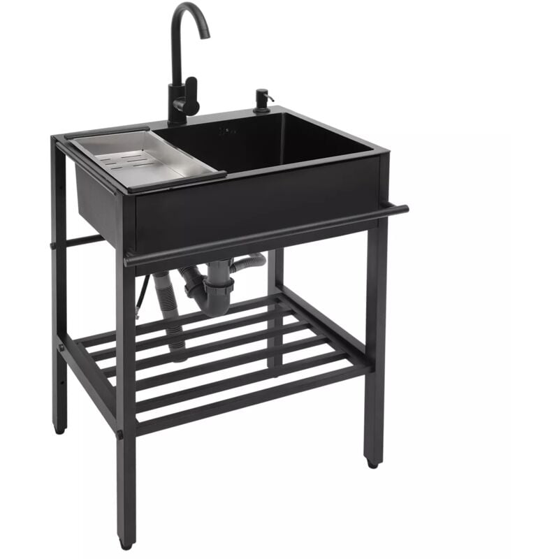 Gojoy - vier autoportant évier de cuisine en acier inoxydable 1 bassin 60 x 45 x 86cm table D'évier avec robinet D'eau froide et chaude, égouttoir et