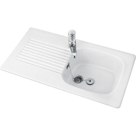 VILLEROY & BOCH Évier grès à encastrer 1 bac, 1 égouttoir, TUDOR - Couleur : BLANC