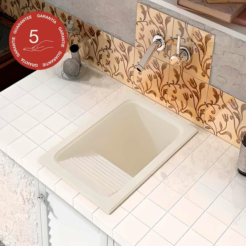 Evier Bac à laver pour buanderie à encastrer Poalgi Silex Pergamon - 1 bac + égouttoir