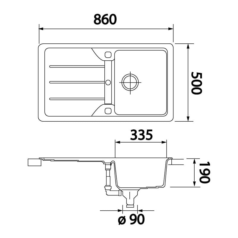 Schock - Evier berlin - 1 bac et 1 égouttoir - Décor : Gris alu métallisé