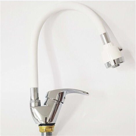 évier Blanc Chromé Mitigeur Douchette Flexible Serpent