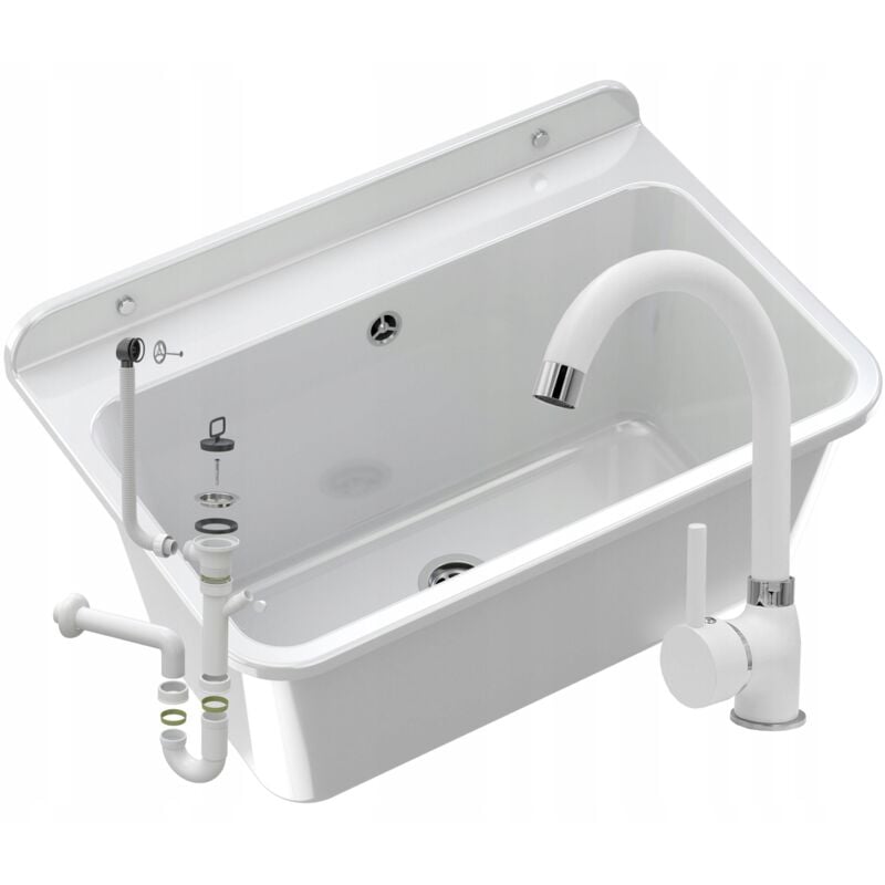 Granitan - vier Blanc Utilitaire avec Robinet Inclus