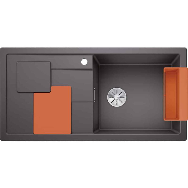 Evier Sity XL 6S Silgranit - Gris Rocher - Accessoire : Orange - Blanco