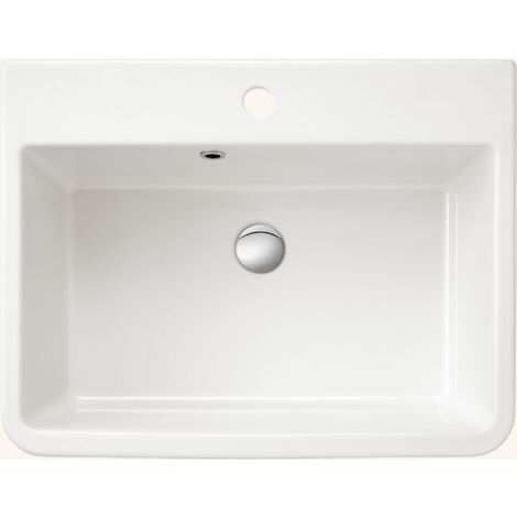 Évier buanderie bac à laver céramique blanc 660x506 mm – Encastrable sans égouttoir – Bonde et trop plein inclus – Pour espaces confinés – Sanindusa