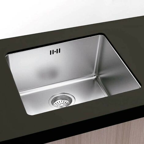 Évier carré 40 x 40 cm – 1 cuve en acier inoxydable AISI 304 – Installation sous et sur plan – Siphon et trop-plein inclus – Gresinex
