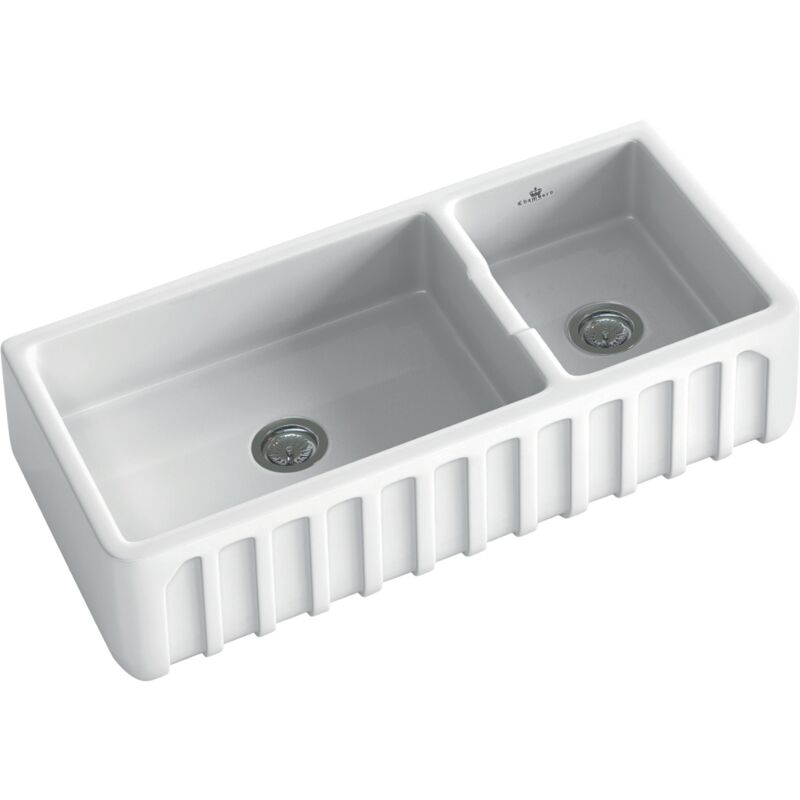Évier céramique à poser VICTORIA blanc 2 bacs - sans trop plein