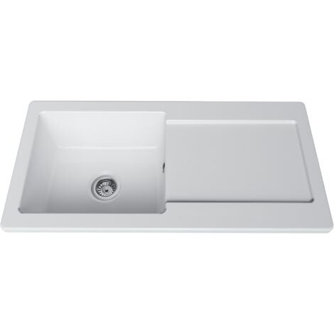 Évier céramique blanc brillant Vitra ARKITEKT 1 grand bac 1 égouttoir