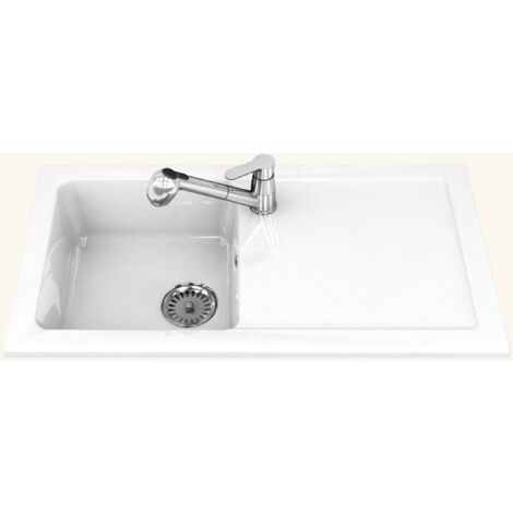 Evier céramique blanc Ewi VICTOIRE 1 bac 1 égouttoir