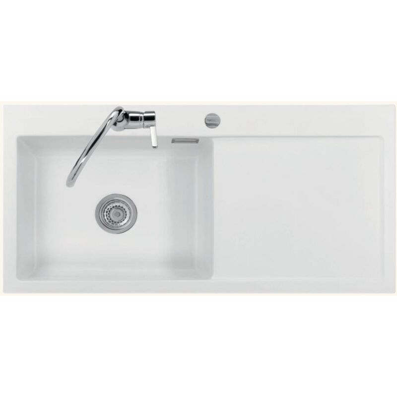 Evier céramique blanc mat Systemceram cleya 1 grand bac 100x51 - égouttoir droite