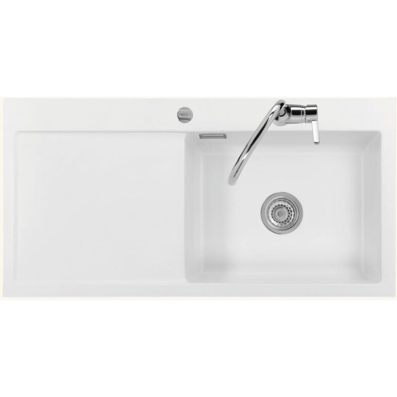 Systemceram - Evier céramique blanc mat cleya 1 grand bac 100x51 - égouttoir gauche